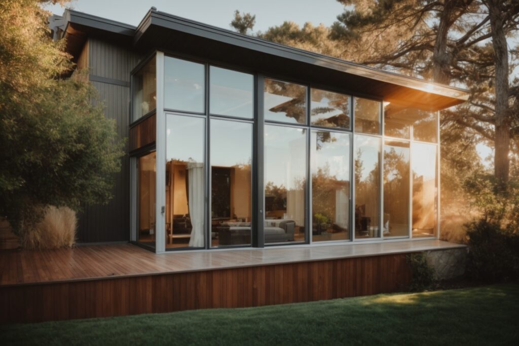 San Jose home with modern window tinting, reflecting sunlight