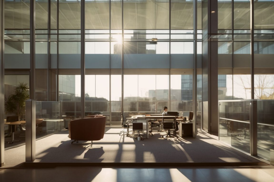 San Jose office interior with sunlight filtering through tinted windows