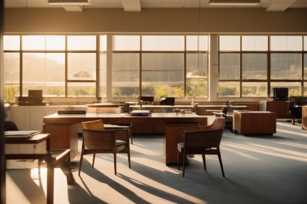 San Jose office interior showing faded furniture and intense sunlight