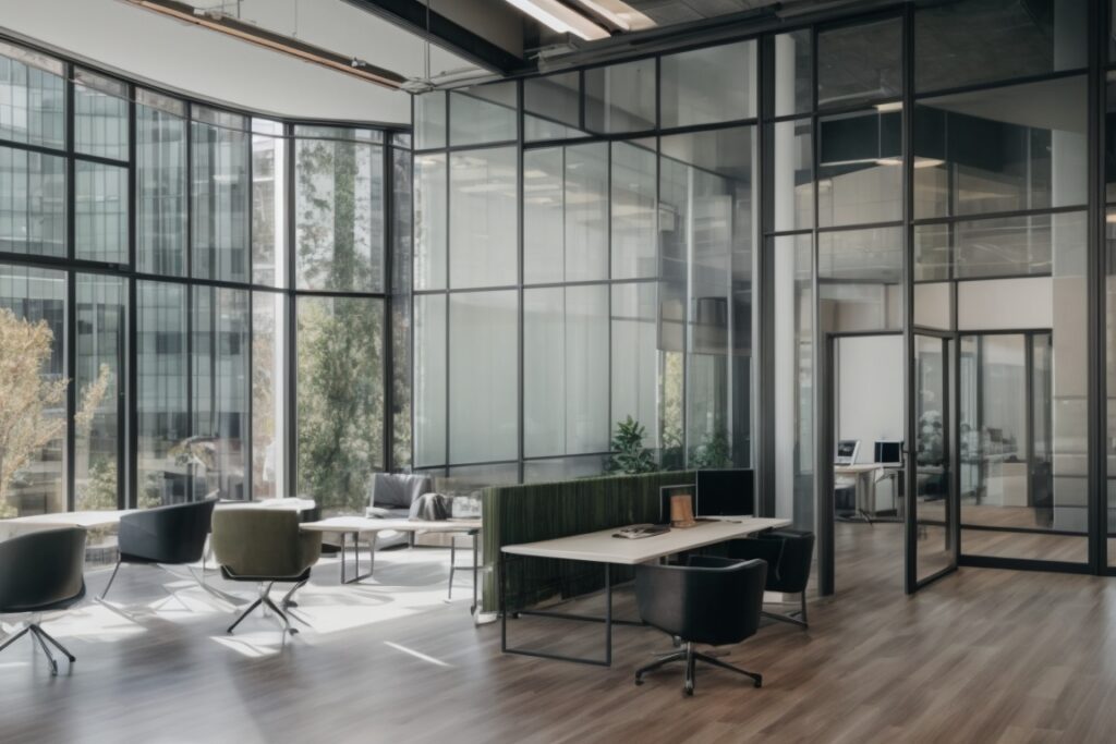 Modern office with custom frosted window film in San Jose