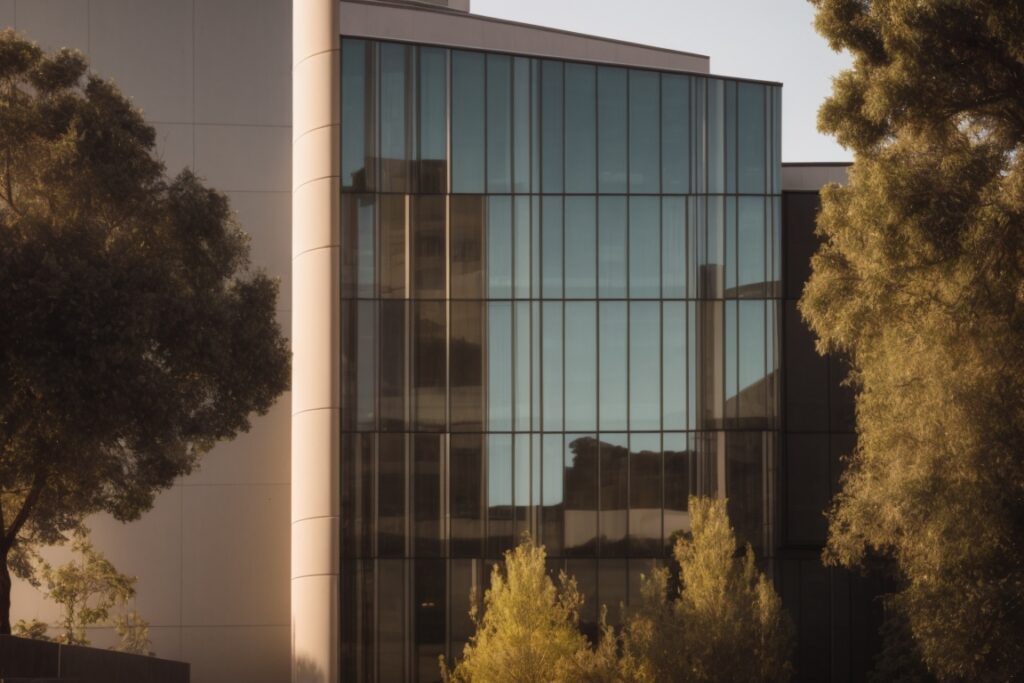 Eco-friendly building in San Jose with window films reflecting sunlight