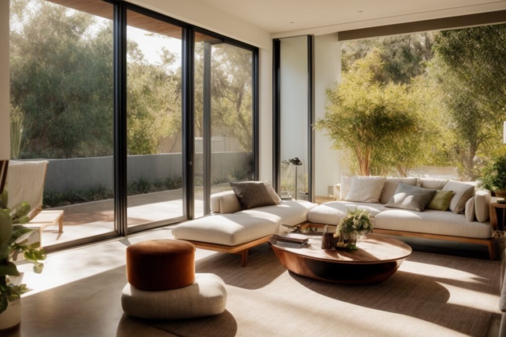 San Jose home interior with energy-saving window film and sunlit living room