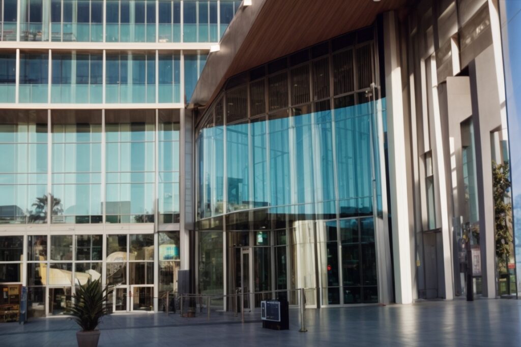 San Jose commercial building with visible UV protection window film