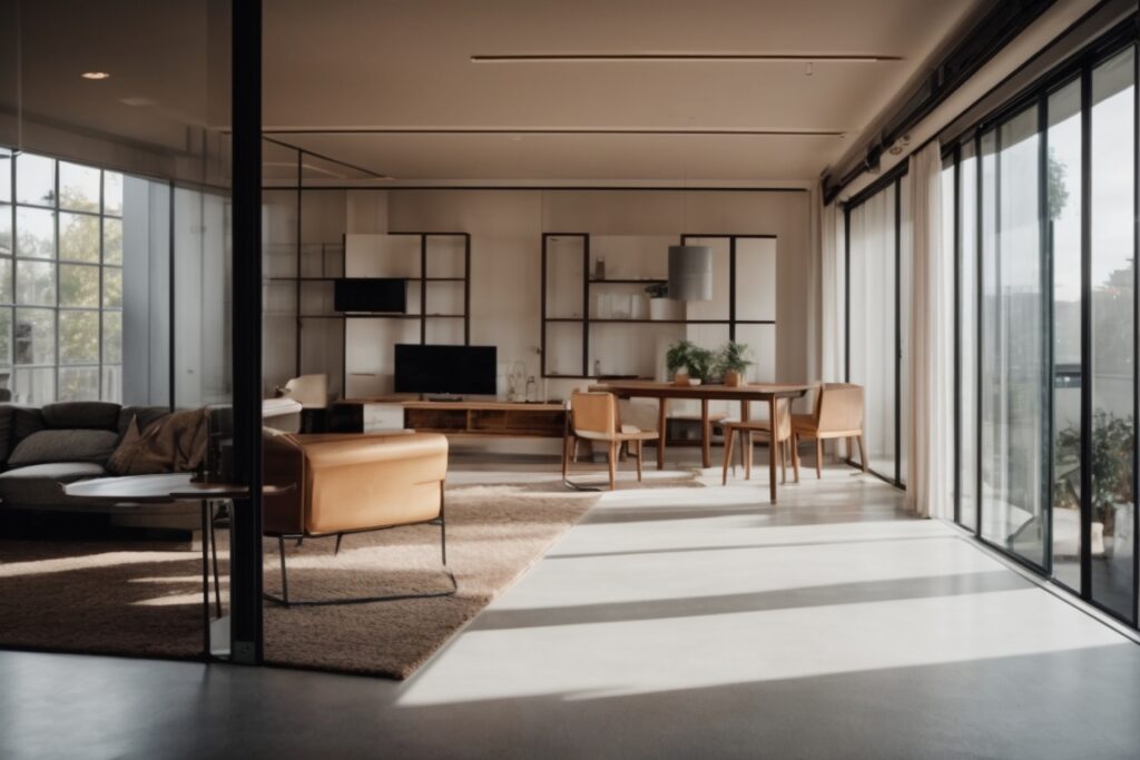 Interior of a modern live-work space with UV blocking window film
